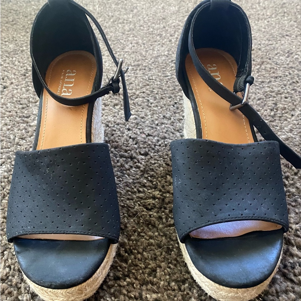 A.N.A Black Sandal Estpadrille Sandal Wedges. Size 6.5